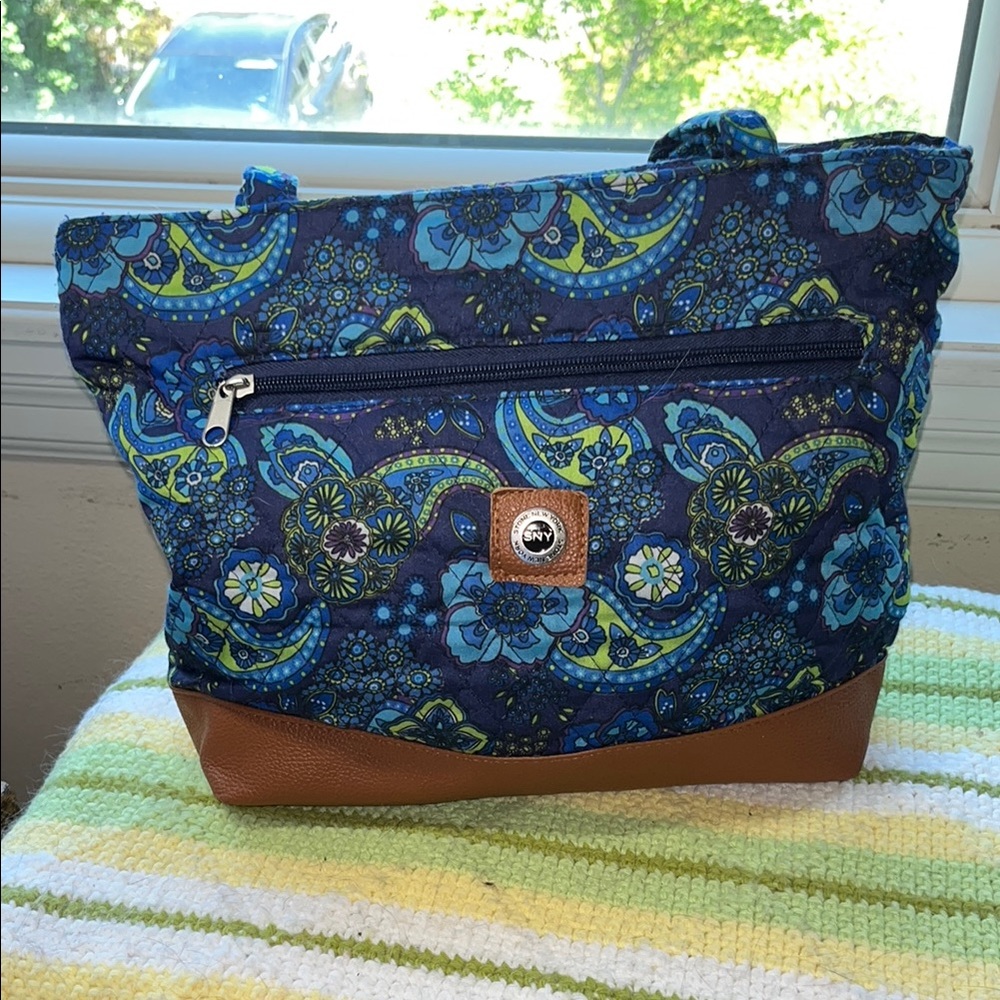 Floral Blue and Brown Shoulder Bag Stone New York‎